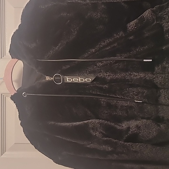 Bebe Plush Black Hooded Jacket Size Large - Picture 2 of 8